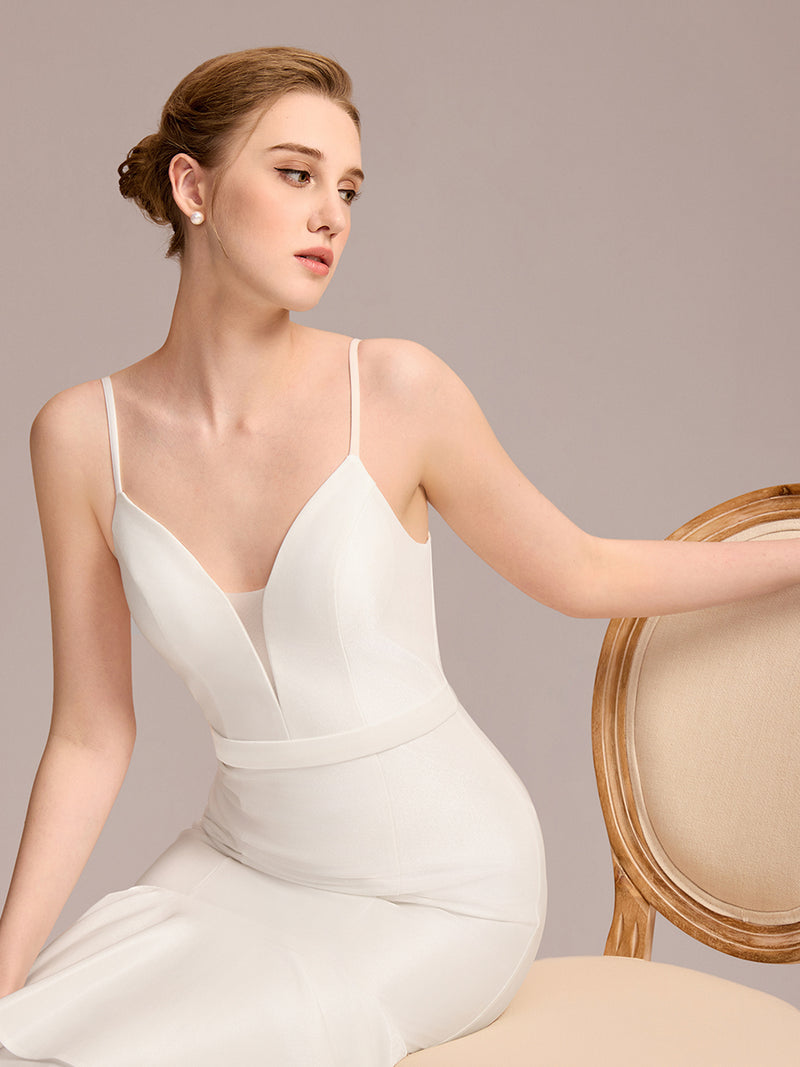 V-Neck Mermaid Floor-Length Bridal Dress