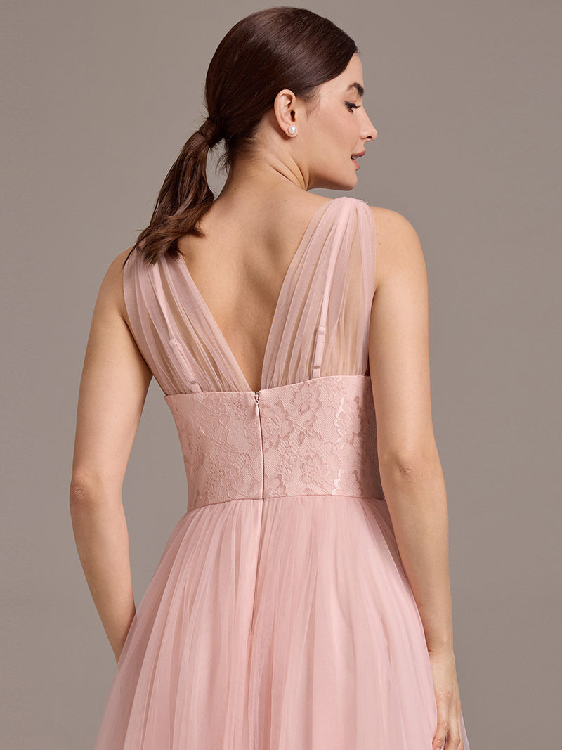 Sleeveless V-Neck Floral A-Line Floor Length Dress with Back Zipper Bridesmaid Dresses