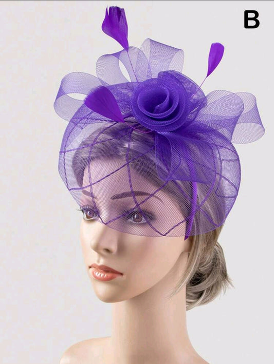 Feather Flower Fascinator Purple