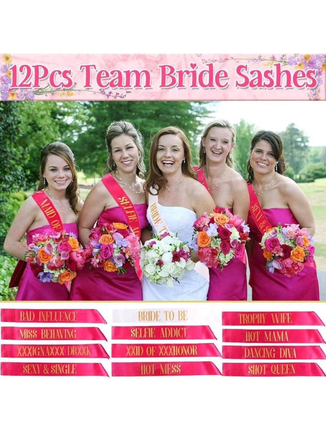 12pcs/Set - Bachelorette Party Sash Hot Pink 12pcs/Set - Bachelorette Party Sash Hot Pink