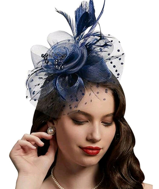 Wedding Fascinator Flower Decor Navy
