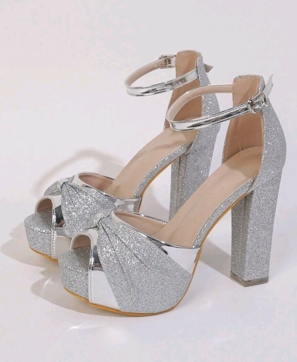 Silver Platform High Heel Peep Toe Sandals In Stock