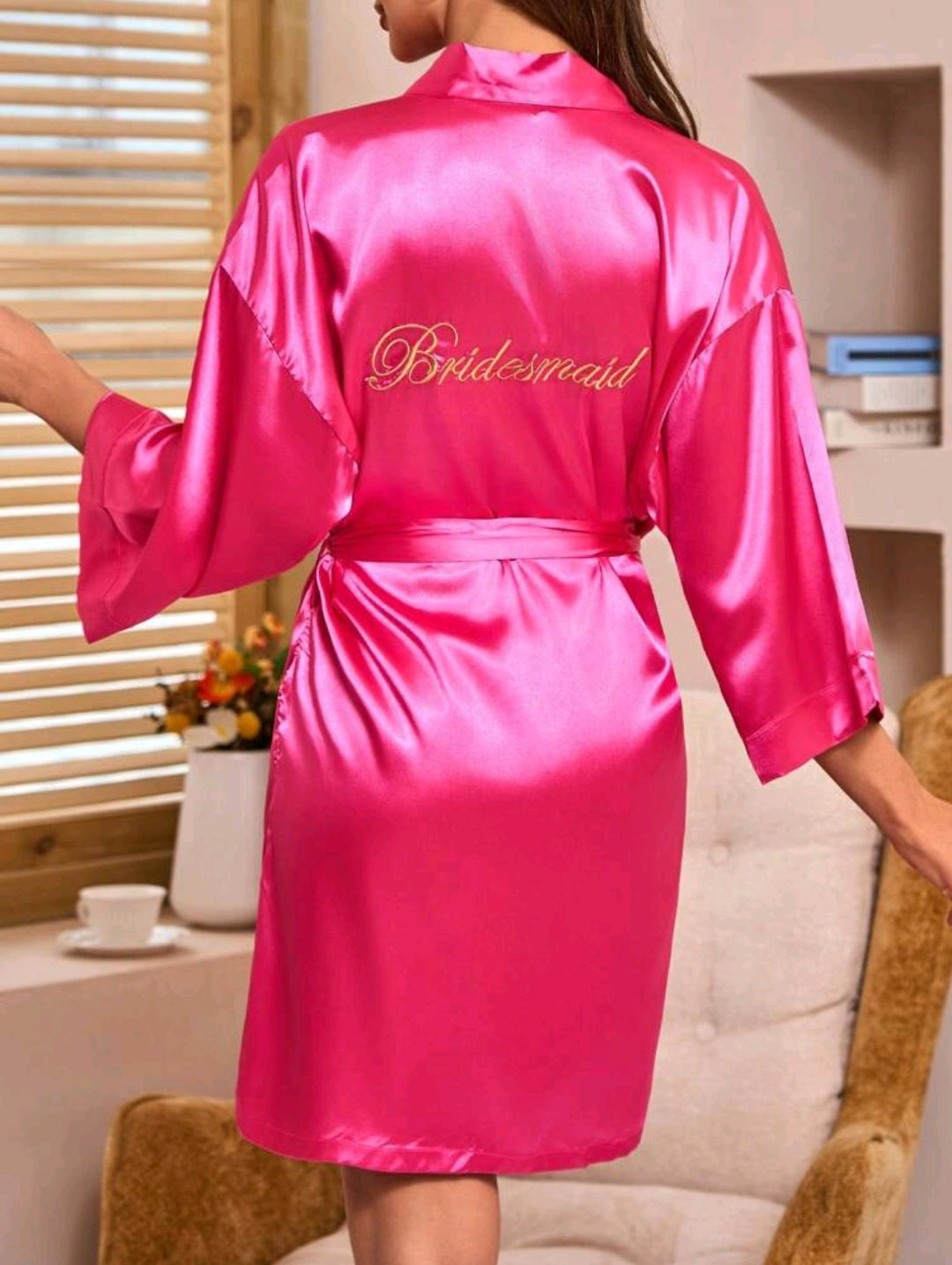 Hot Pink Belted Satin Bridesmaid Robe