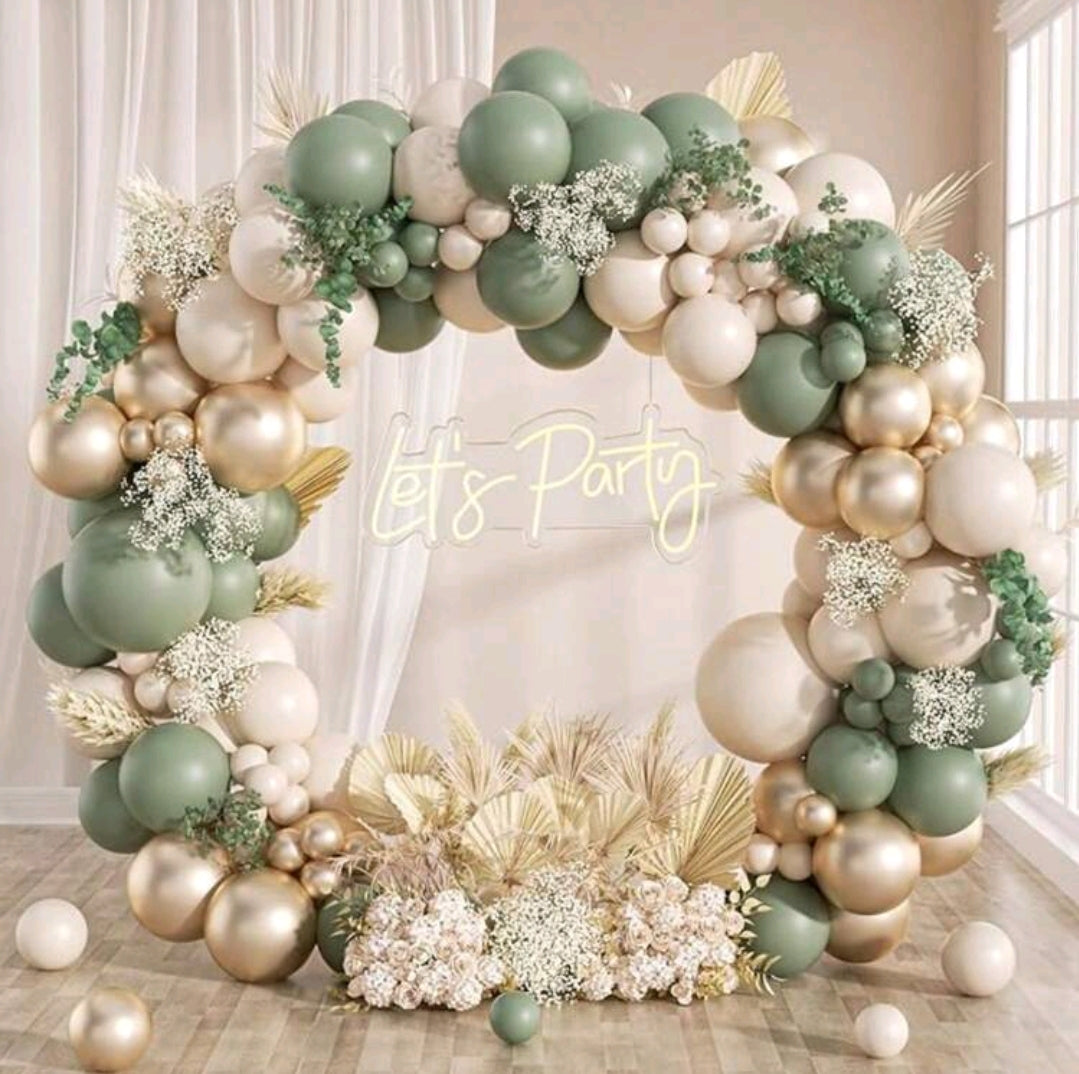 130Pcs Sage Green Gold Balloon Garland Arch Kit