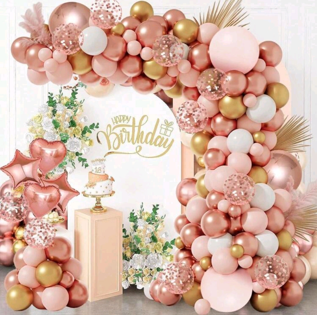 129Pcs Rose Gold Balloon Garland Arch Kit