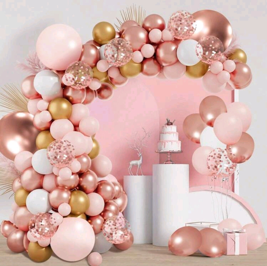 129Pcs Rose Gold Balloon Garland Arch Kit