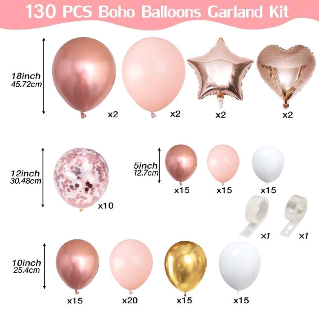 129Pcs Rose Gold Balloon Garland Arch Kit