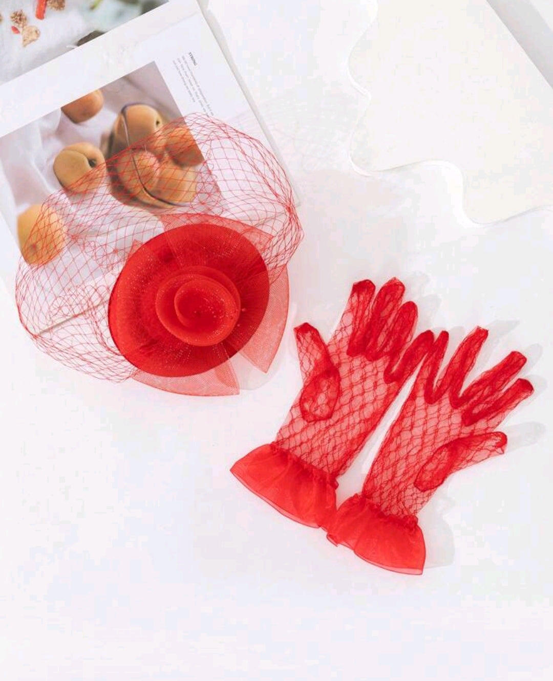 Vintage Red Rose Mesh Fascinator Hat