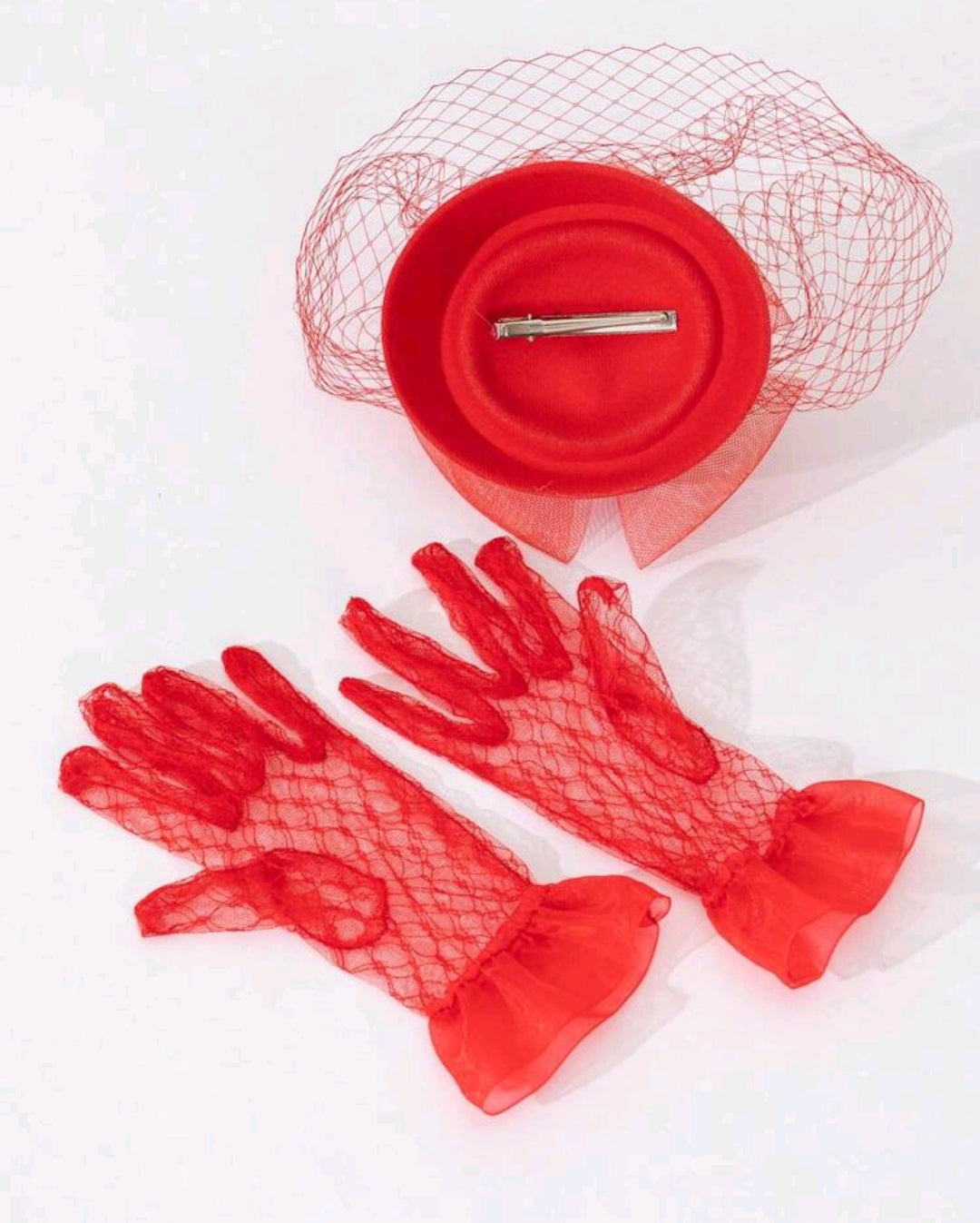 Vintage Red Rose Mesh Fascinator Hat