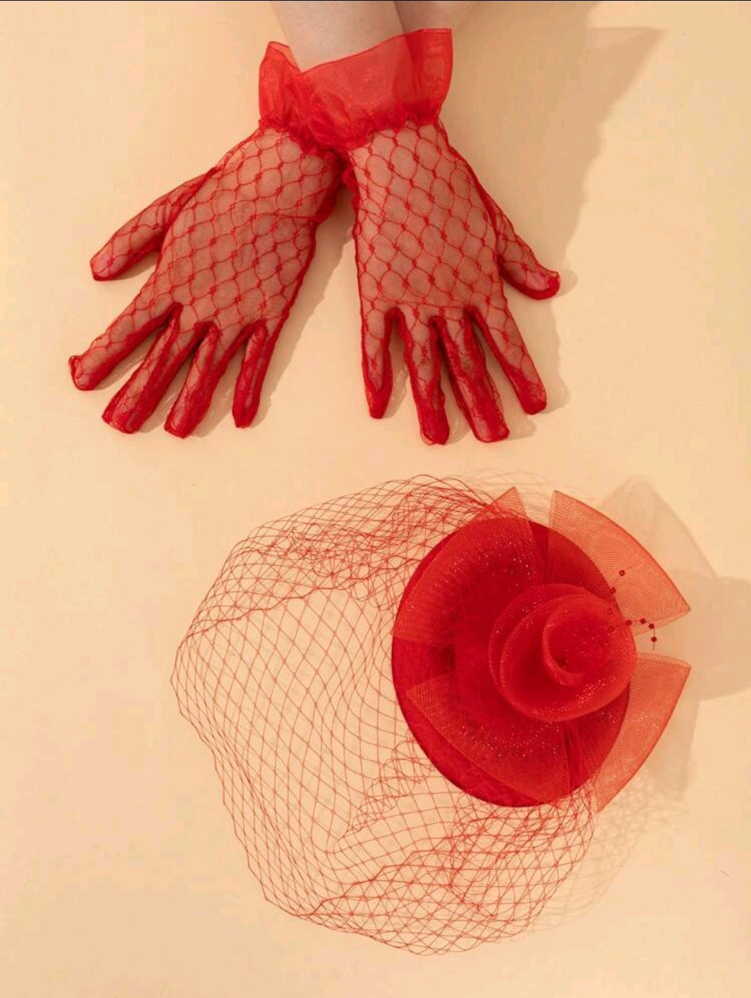 Vintage Red Rose Mesh Fascinator Hat