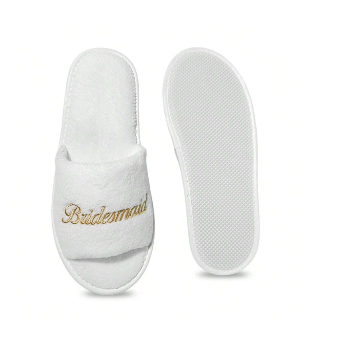 Gold Bridesmaid Embroidered Logo Coral Fleece Slippers