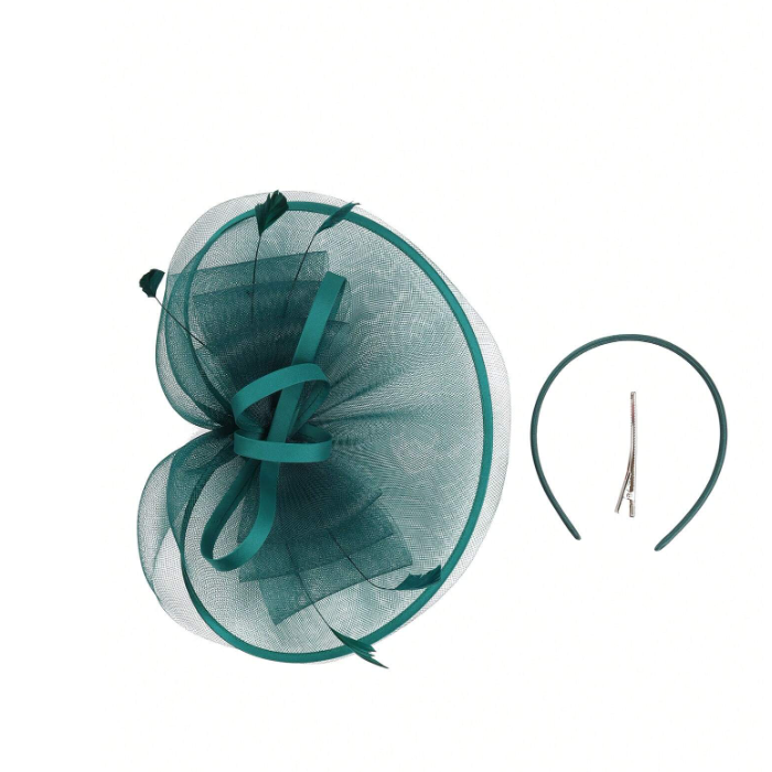 Cocktail Flower Mesh Headwear Teal