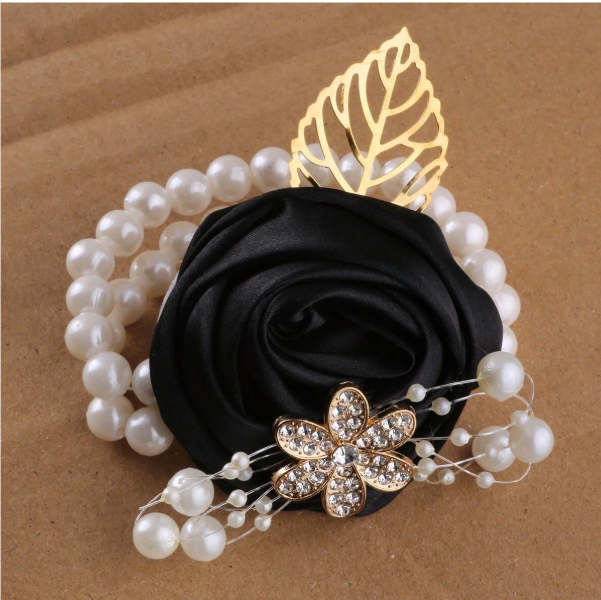 Artificial Leaf & Faux Pearl Floral Bracelet Corsage