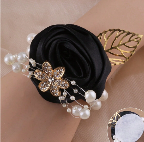 Artificial Leaf & Faux Pearl Floral Bracelet Corsage