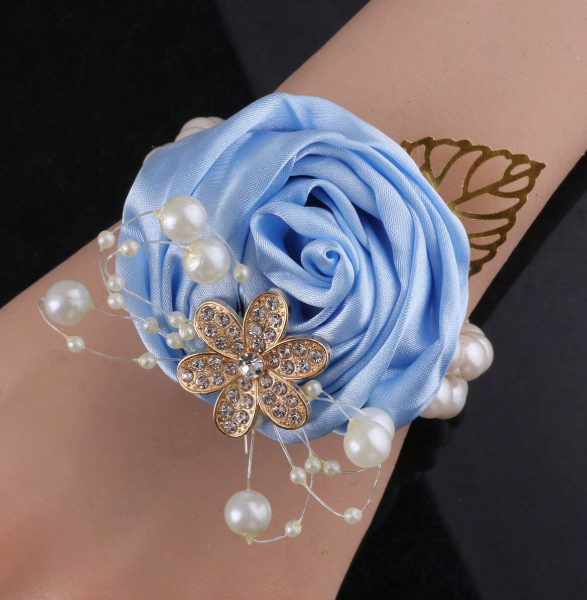Artificial Leaf & Faux Pearl Floral Bracelet Corsage