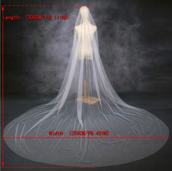 Luxury Hand Beaded Bridal Veil With Pearls