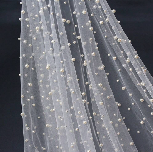 Luxury Hand Beaded Bridal Veil With Pearls