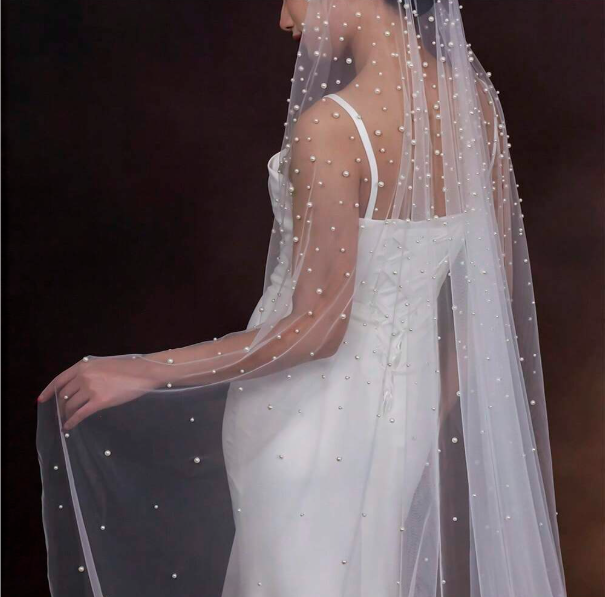 Luxury Hand Beaded Bridal Veil With Pearls