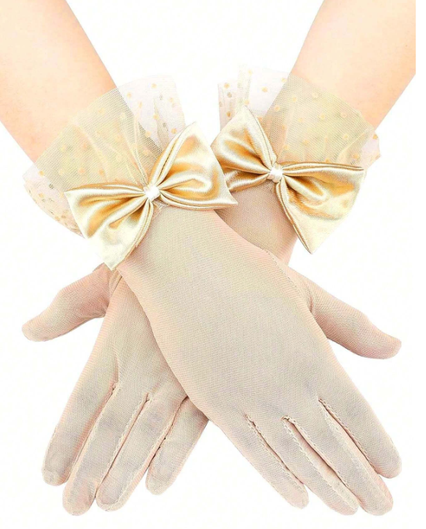 Mesh Bow Decor Lace Gloves