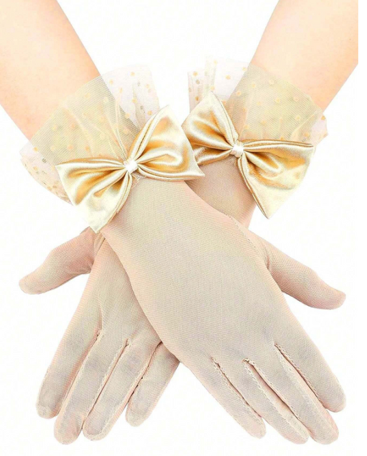 Mesh Bow Decor Lace Gloves