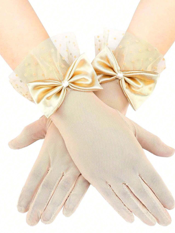 Mesh Bow Decor Lace Gloves