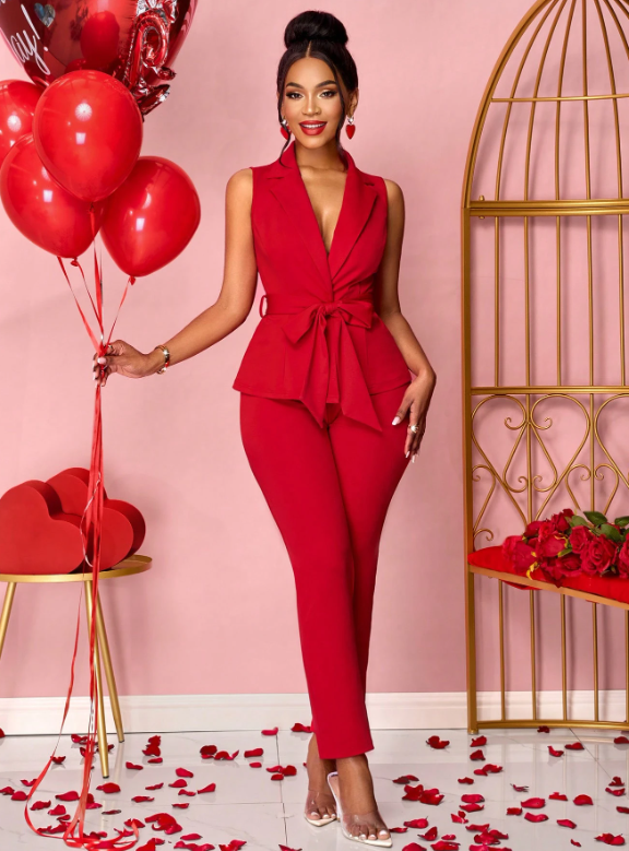 Knitted Pant Suit Collar