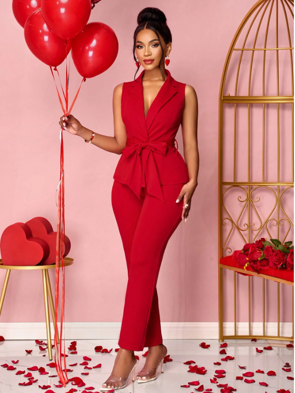 Knitted Pant Suit Collar