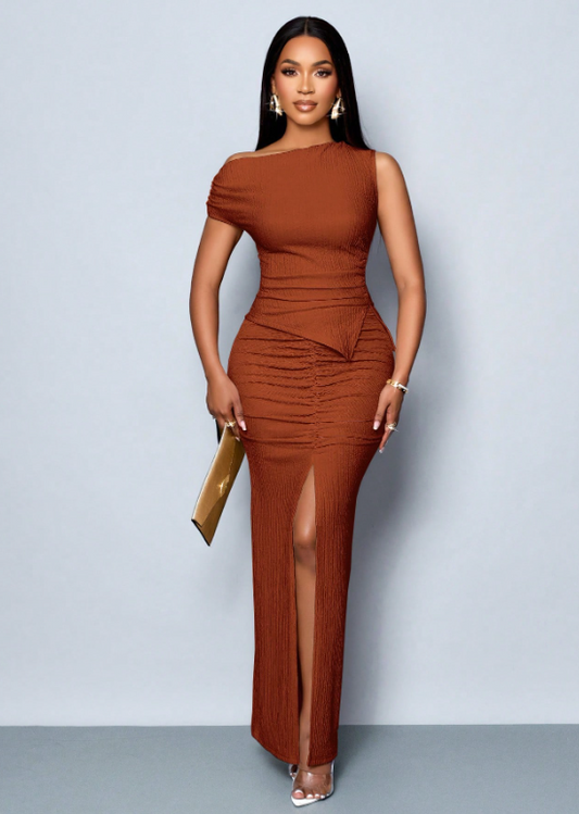Asymmetric Shoulder Short Top And Mermaid Skirt Set