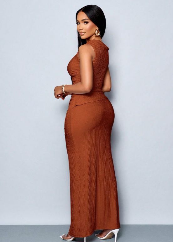 Asymmetric Shoulder Short Top And Mermaid Skirt Set