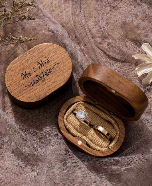 Mr & Mrs 2 Slot Oval Ring Box