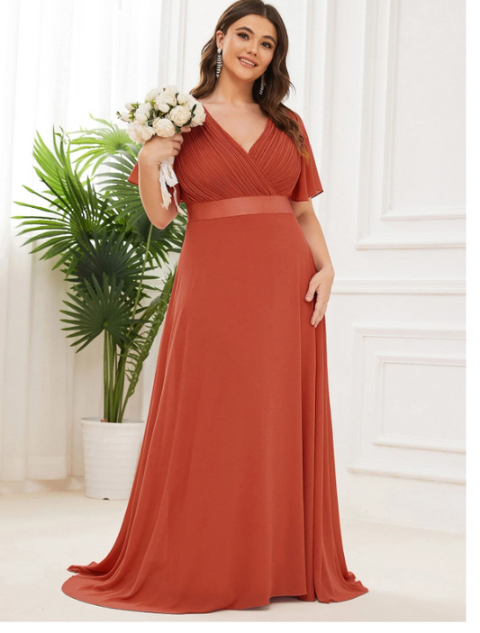 Flutter Sleeve Pleated Chiffon Bridesmaid Dress Elegant Dress