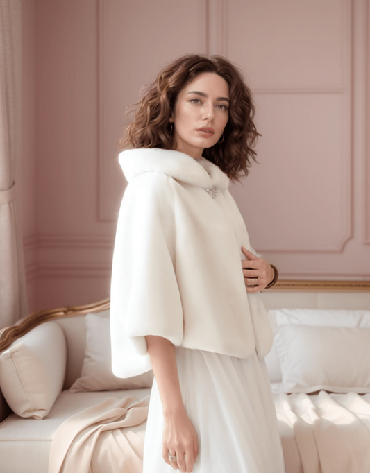 Minimalist Imitation Mink Fur Bridal Cape