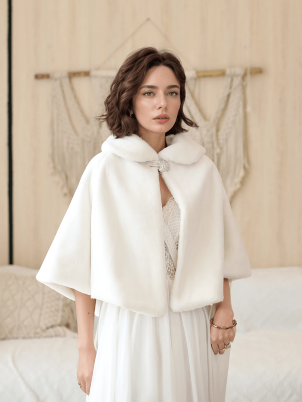 Minimalist Imitation Mink Fur Bridal Cape