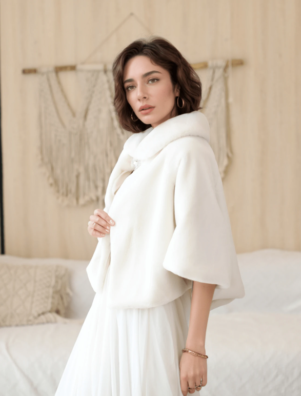 Minimalist Imitation Mink Fur Bridal Cape