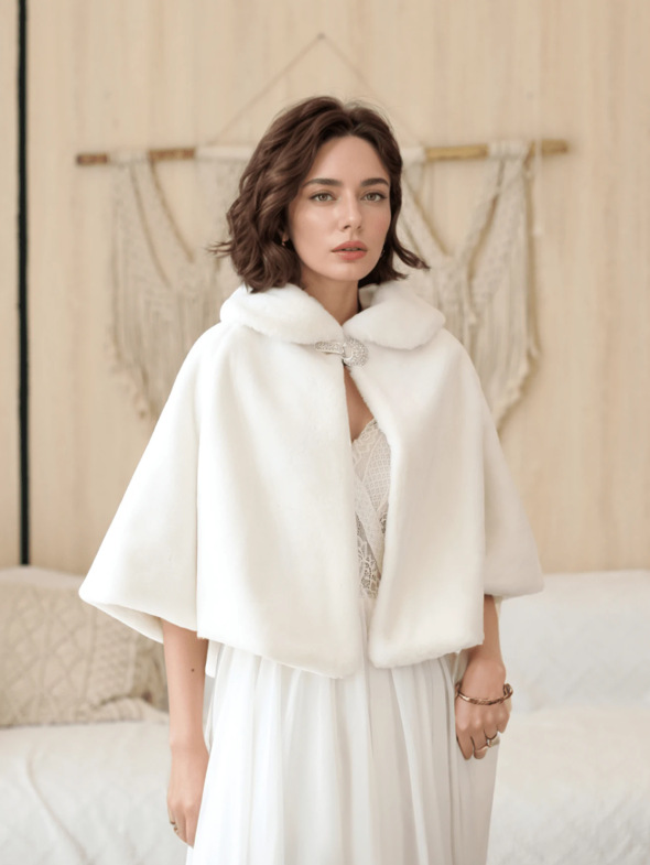 Minimalist Imitation Mink Fur Bridal Cape
