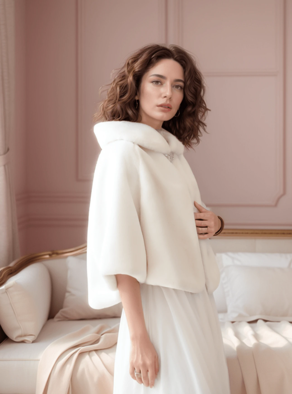 Minimalist Imitation Mink Fur Bridal Cape