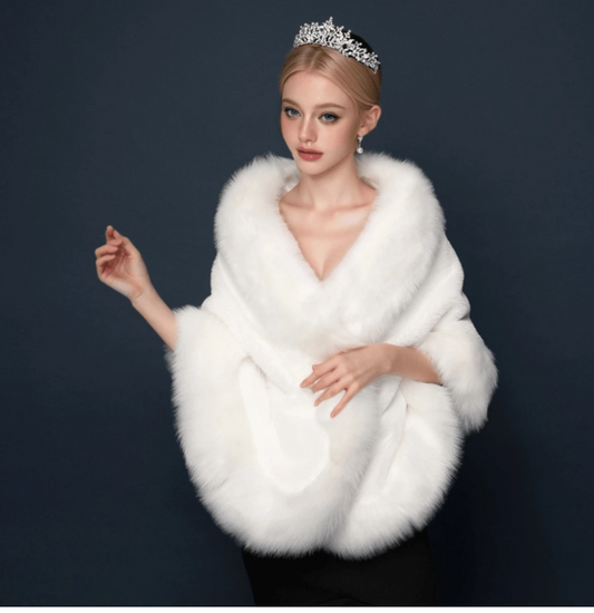 Baroque Style White Fluffy Shawl