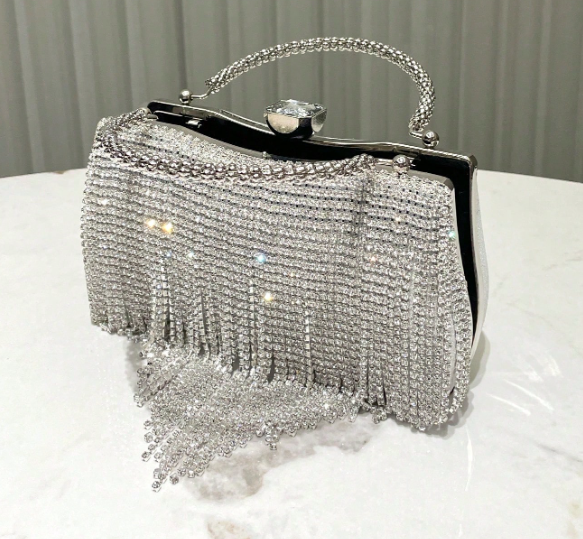 Glitter Tassel & Rhinestone Embellished Handbag