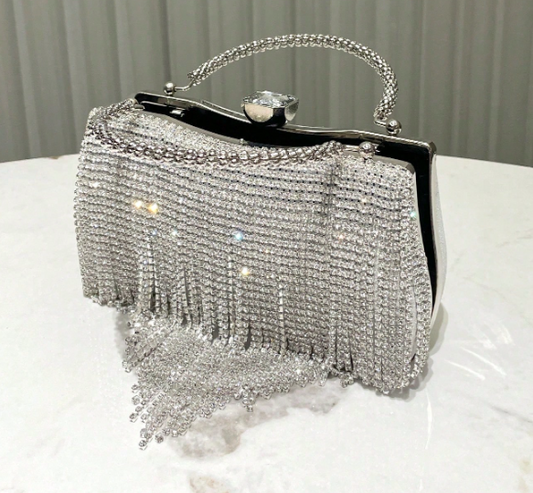 Glitter Tassel & Rhinestone Embellished Handbag