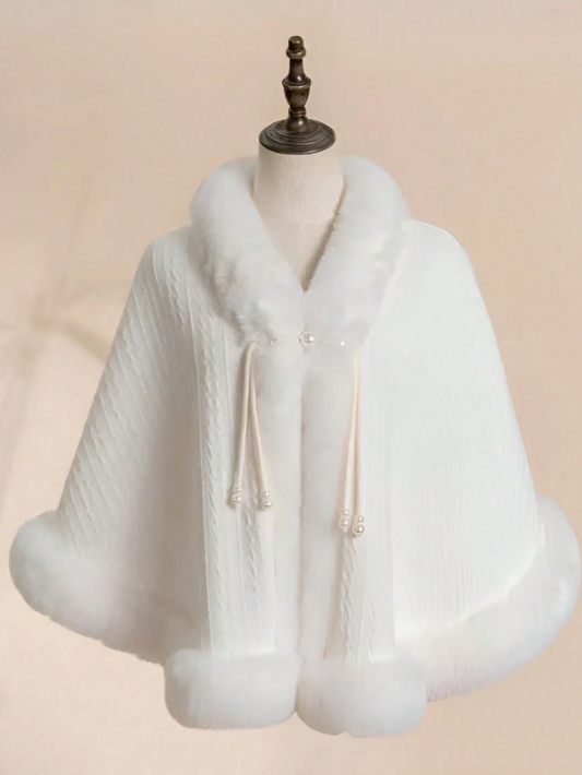 Bridal Cloak Poncho Jacket With Fluffy Trim