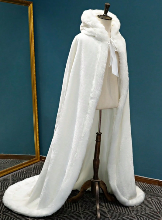 Front Fluffy Bridal Shawl With Tie Velvet Bow Decor