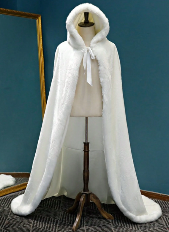 Front Fluffy Bridal Shawl With Tie Velvet Bow Decor
