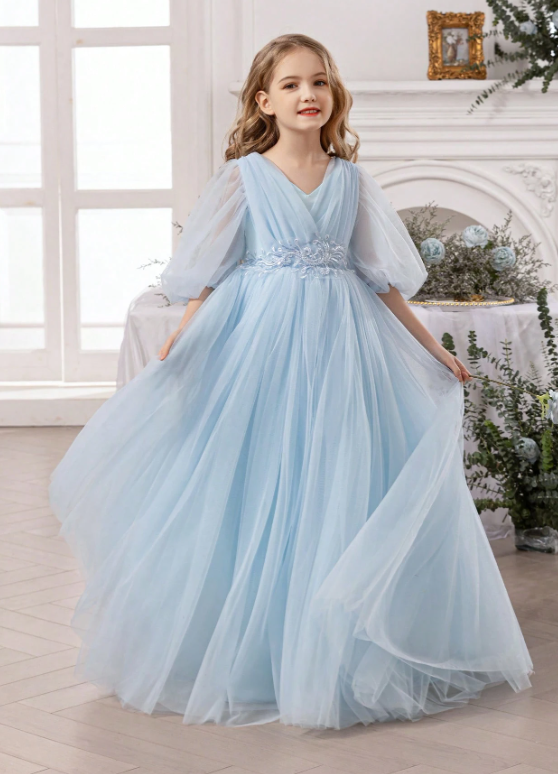 Tween Girl Bow Mesh Princess Dress