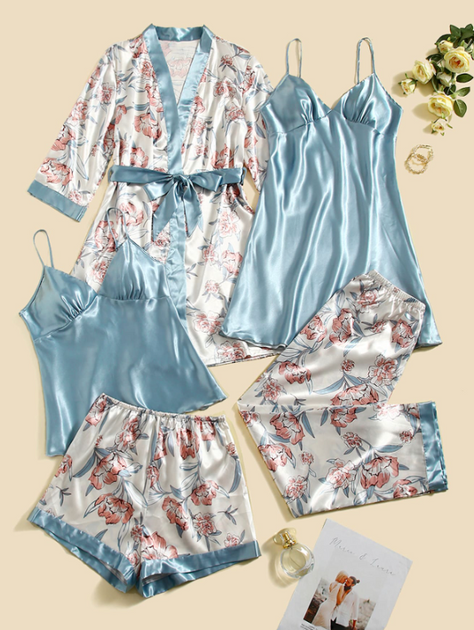 5pcs Floral Print Pajama Set