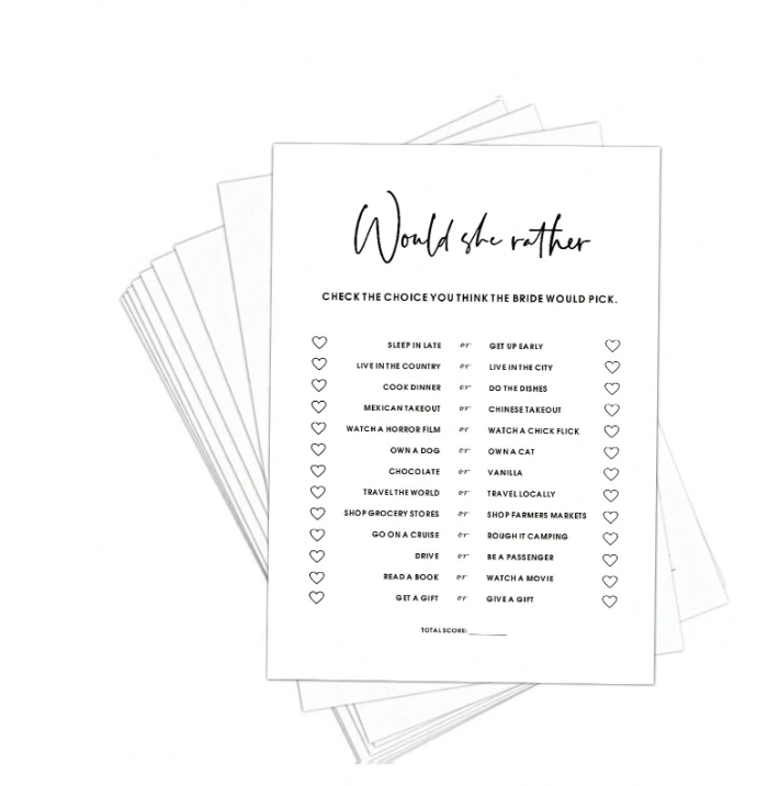 20pcs Bridal Shower Games