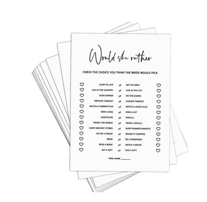20pcs Bridal Shower Games