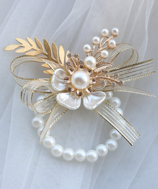 Champagne Elastic Faux Pearl Bracelet