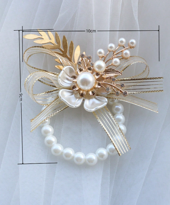 Champagne Elastic Faux Pearl Bracelet