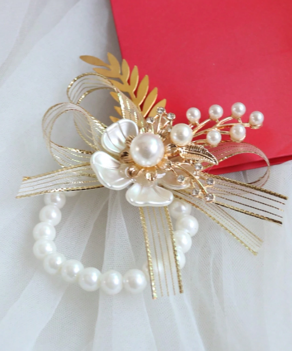 Champagne Elastic Faux Pearl Bracelet