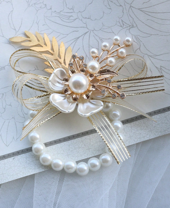 Champagne Elastic Faux Pearl Bracelet